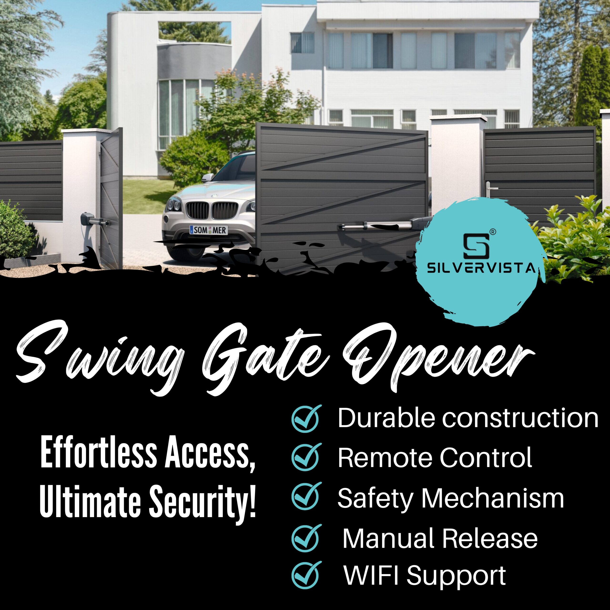 Open your gates with ease and control them from anywhere! The Silvervista Swing Gate Opener is here to make your life simpler and more secure. Whether you're at home or away, access your property with just a click.