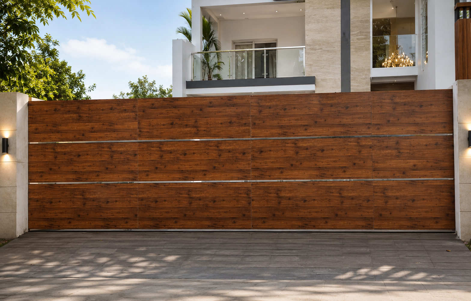Gates 10 Rosewood Grain Steel-Strip Gate - SilverVista Chennai