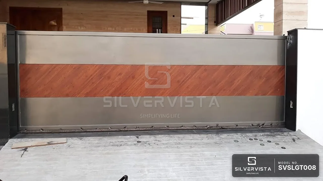 Diagonal Teak Band Steel Gate 1 Diagonal Teak Band Steel Gate - SilverVista Chennai