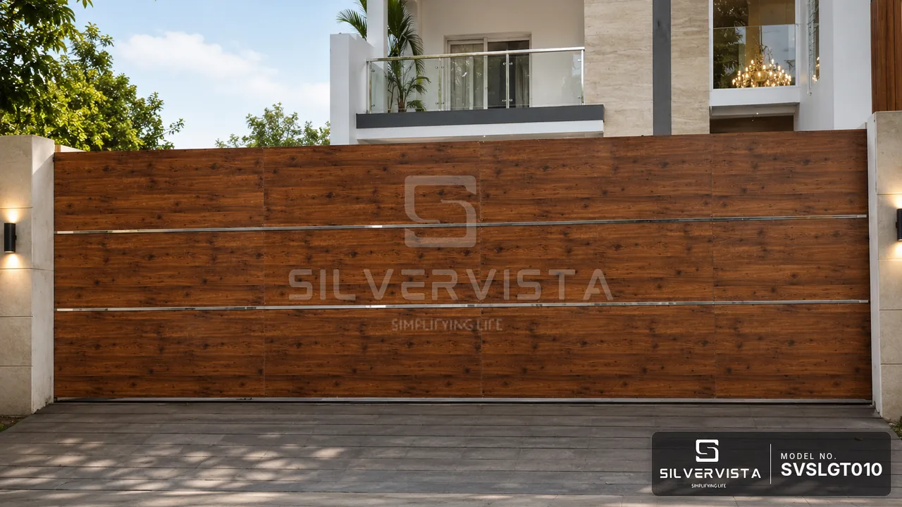 Rosewood Grain Steel-Strip Gate - SilverVista Chennai
